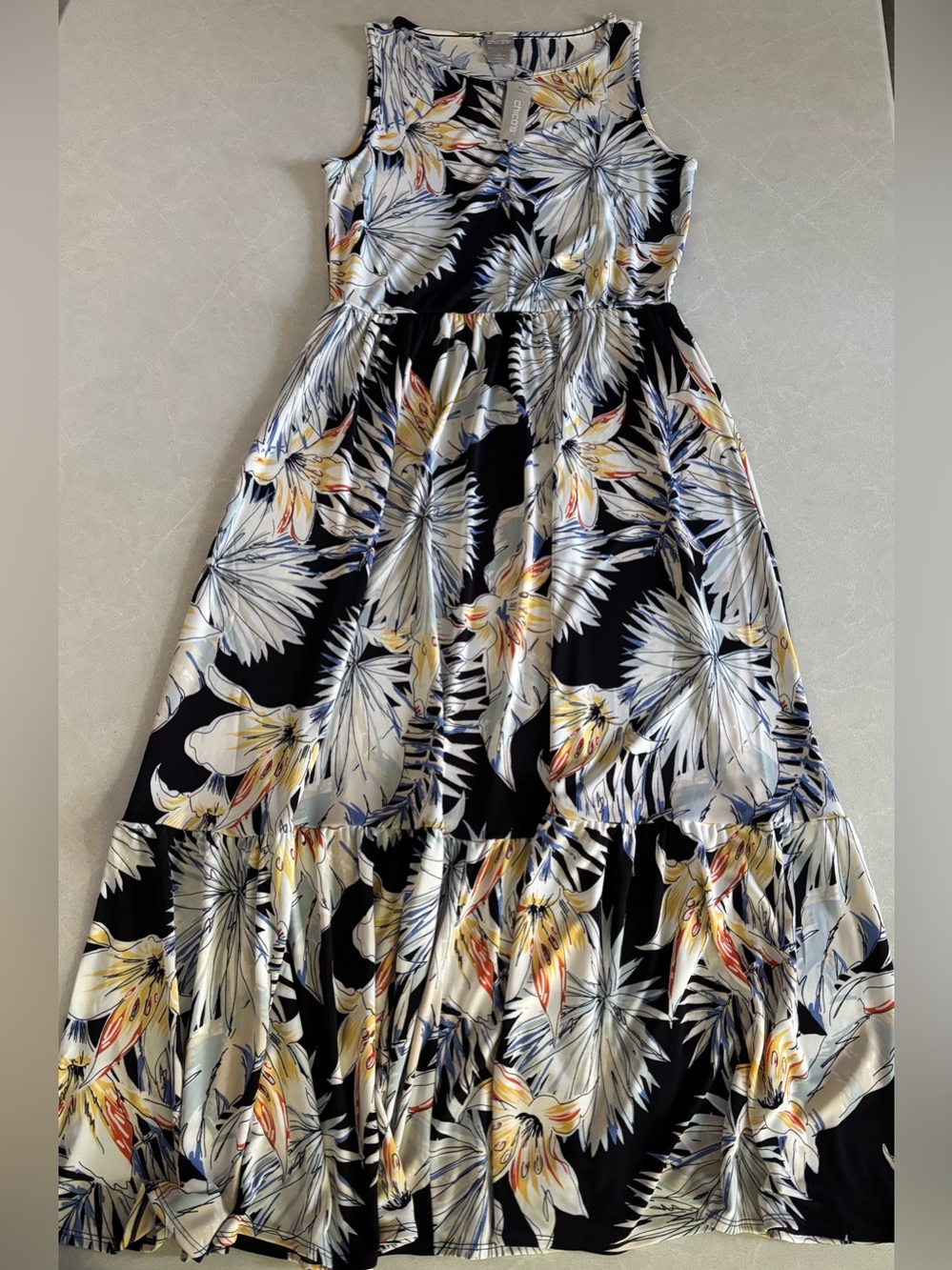 NWT Chico's Palm Passion Tiered Floral Maxi Dress 0 Small 4/6 Resortwear Luxury